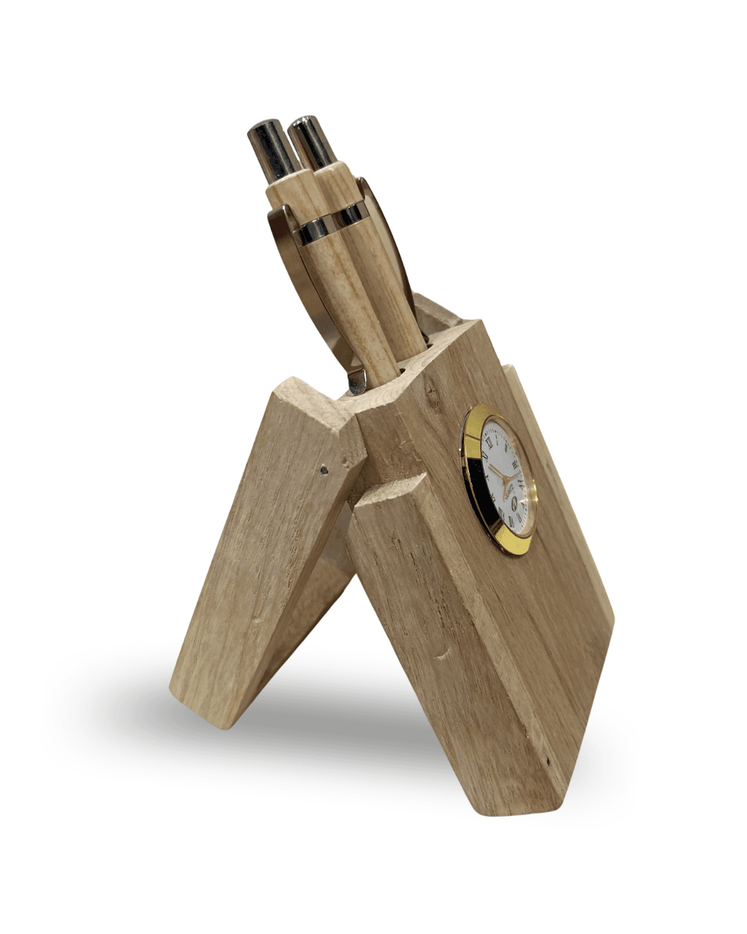 Wooden Pen holder with clock thumbnail 2
