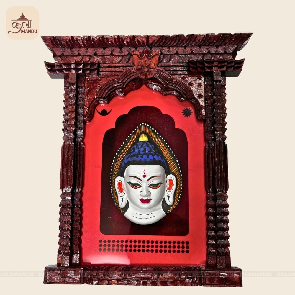 11" Buddha Mask Wooden Frame