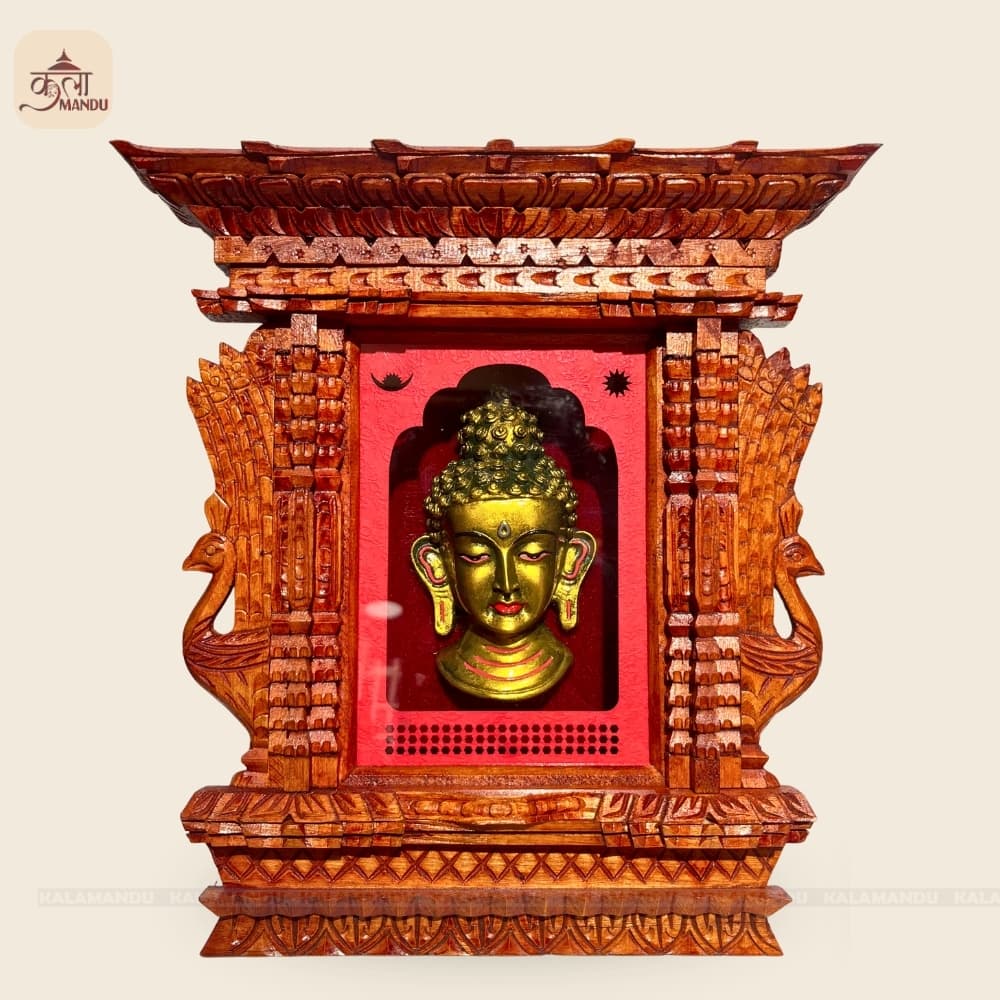 12" Ganesh Mask with Wooden Peacock / Mayur Frame thumbnail 2