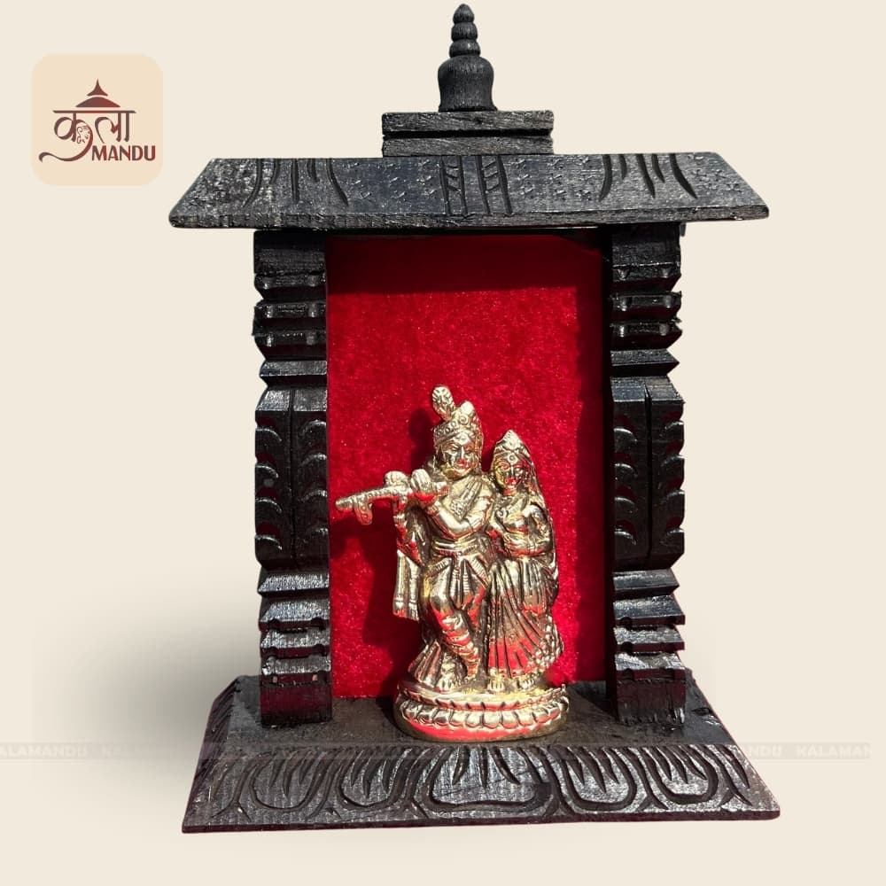 Brass Krishna Statue on Temple Frame