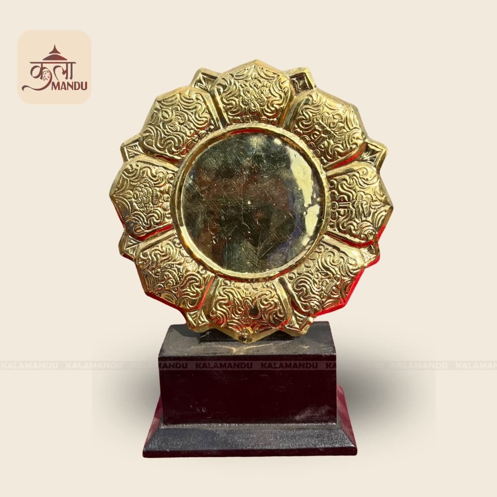 Round Ashtamangala Plaque with Wooden Base