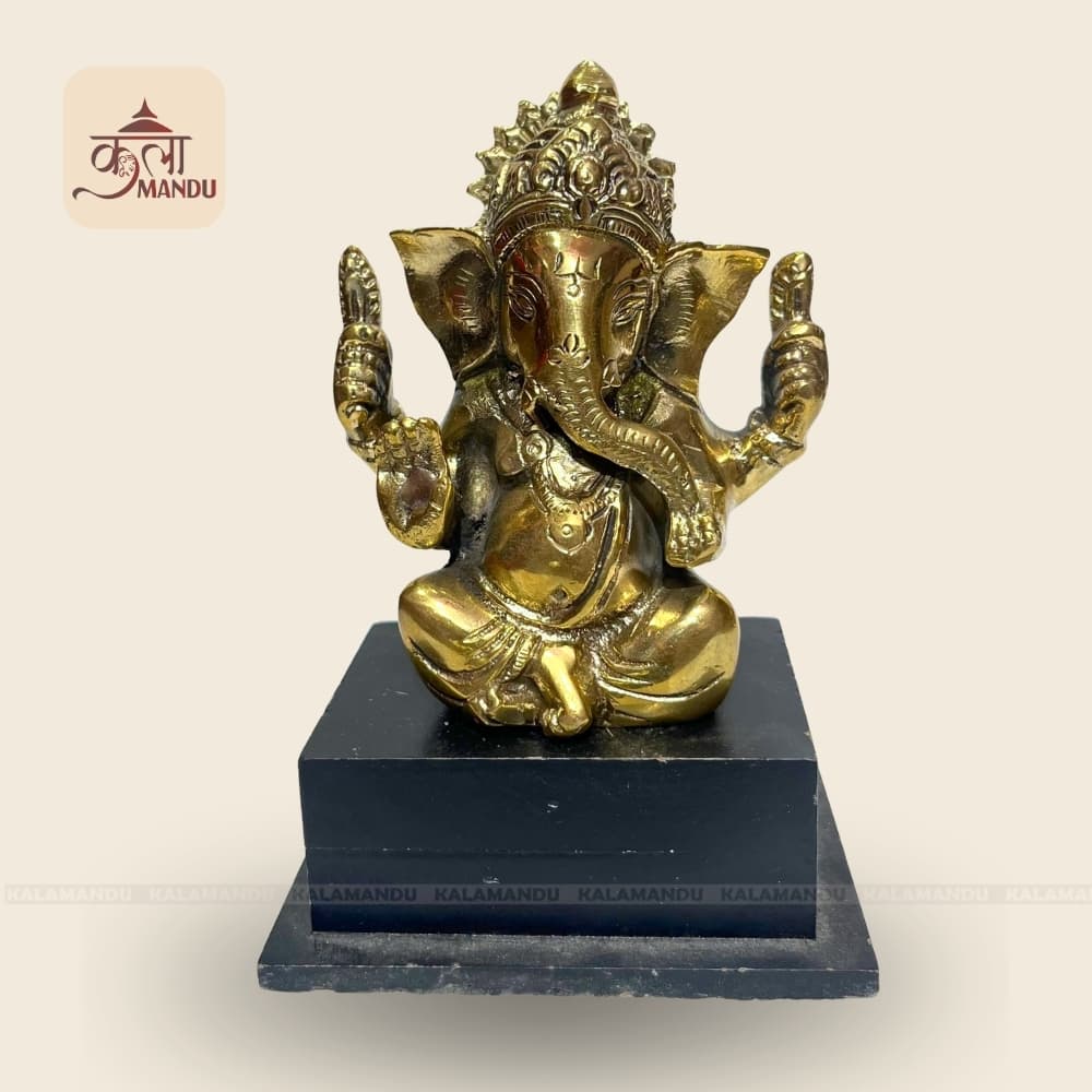 6" Brass Crown Ganesh Statue with Base