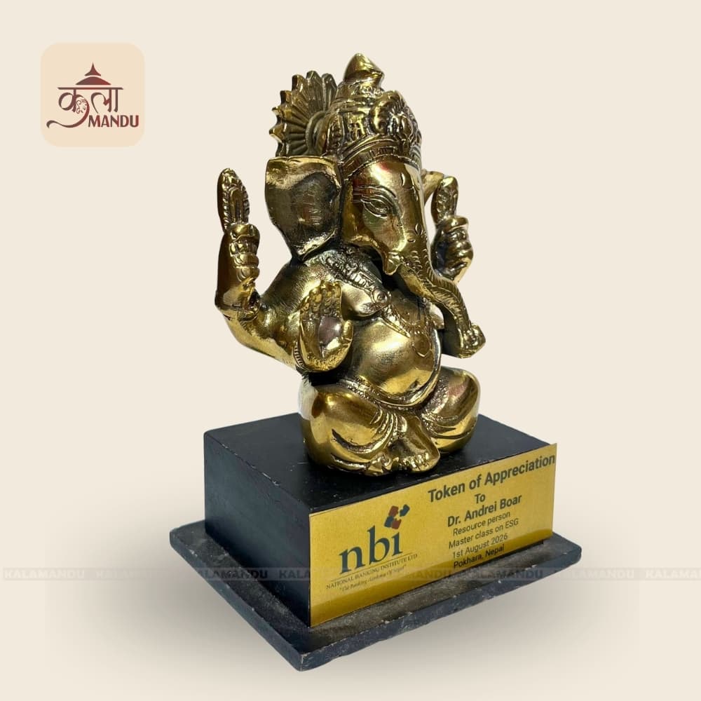 6" Brass Crown Ganesh Statue with Base thumbnail 2