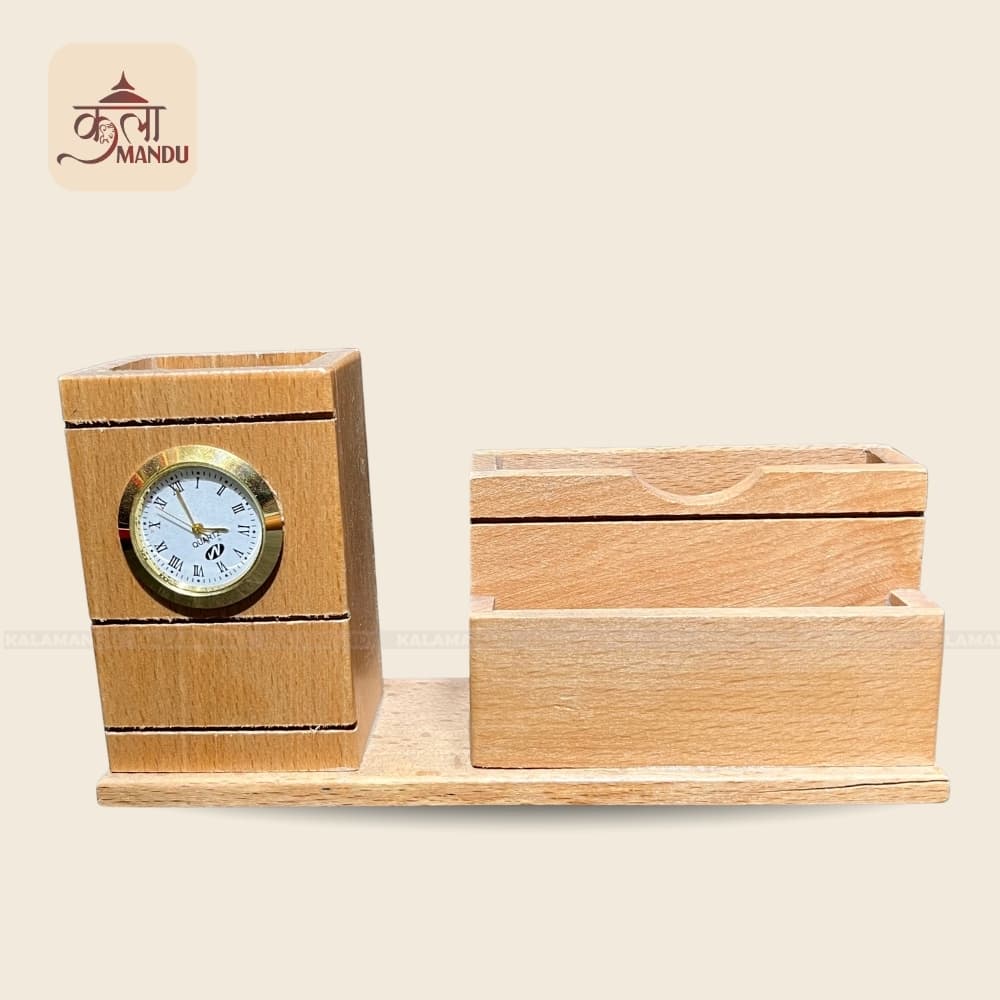 Pen & Card Holder with Clock
