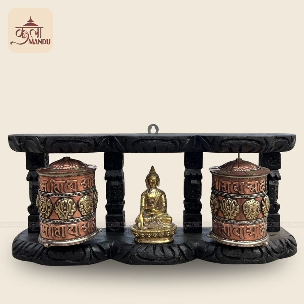 Buddha Statue with Double Prayer Wheels