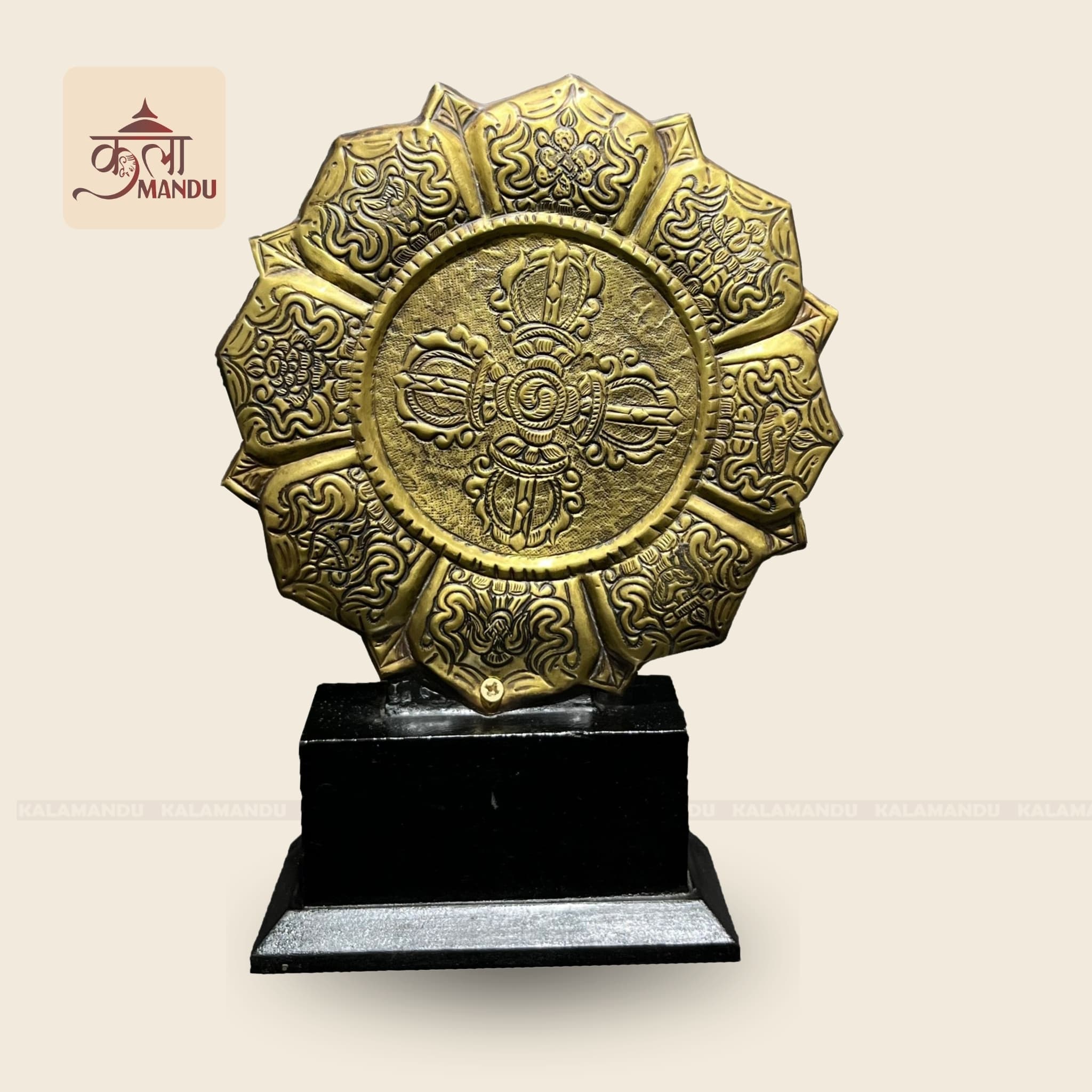 Round Ashtamangala Plaque with Wooden Base thumbnail 2