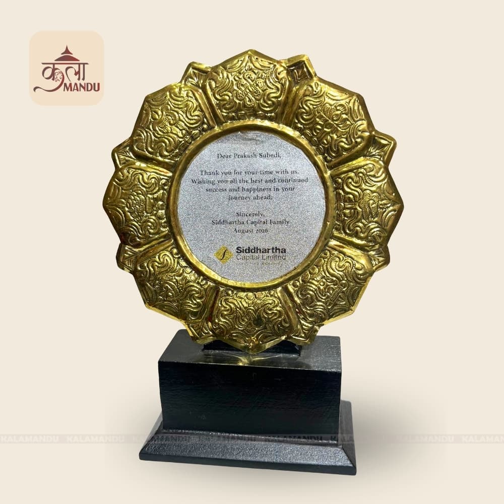 Round Ashtamangala Plaque with Wooden Base thumbnail 2